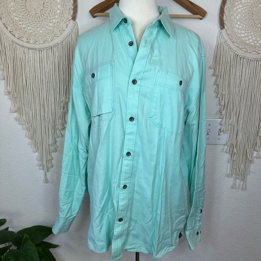 Reef aqua soft flannel mens button up long sleeve shirt large